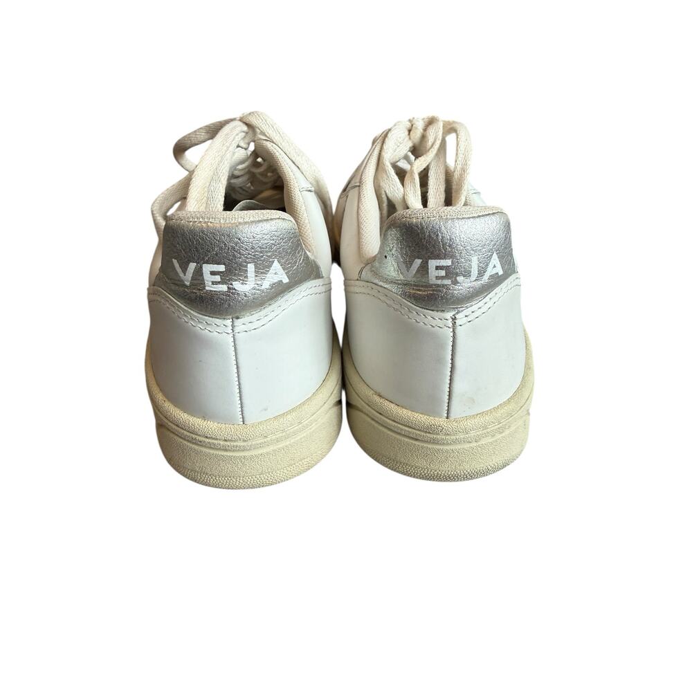 VEJA V-10 White Leather Sneakers Gold V Logo Silver Heel EUR 40 US 9 - Picture 2 of 8
